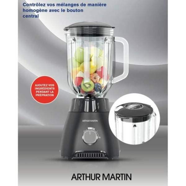 Blender  - ARTHUR MARTIN - AMPB40 -Bol en verre gradué 1,5L - 400W - 2 vitesses + pulse - Gris - Image 2