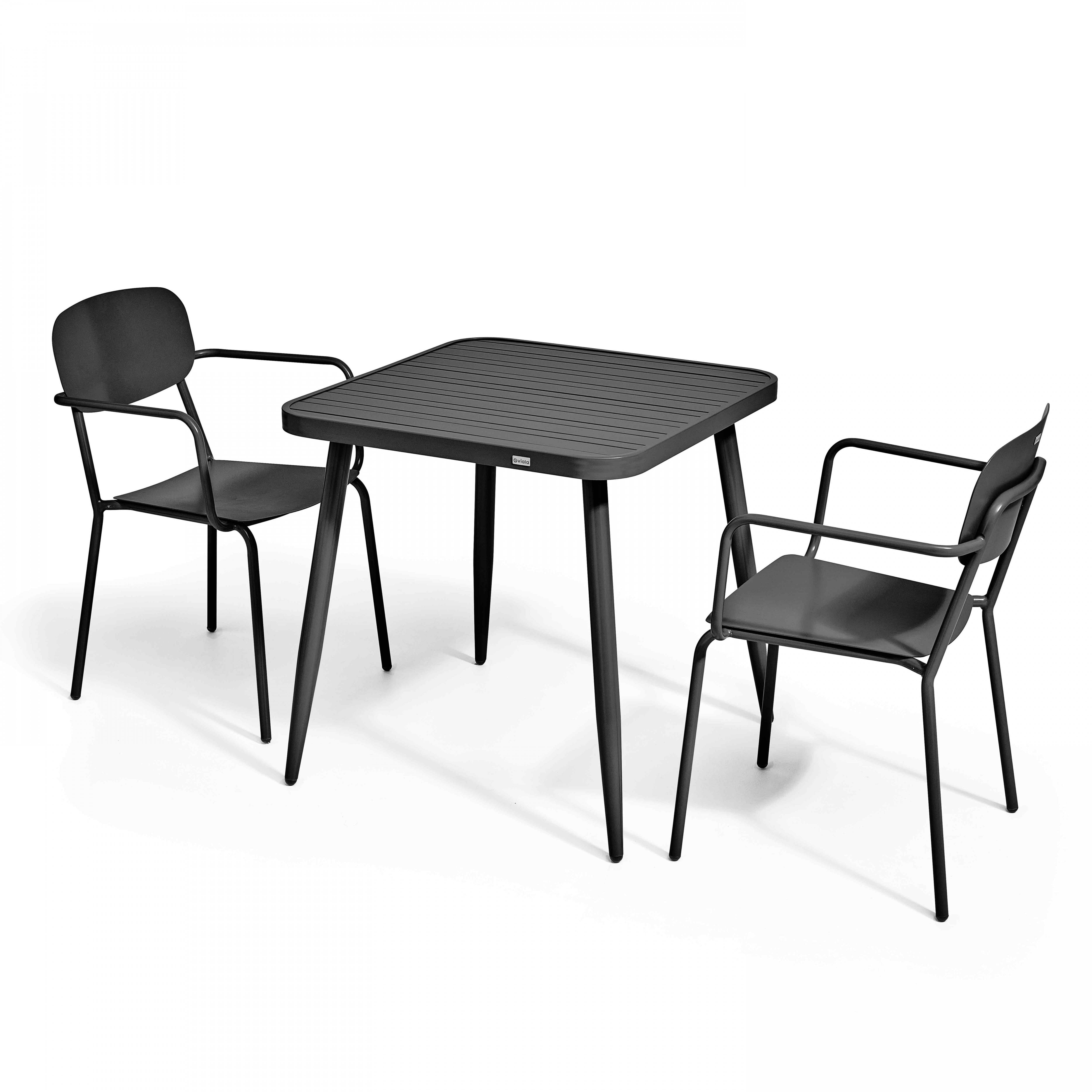 Oviala - Ensemble table de jardin et 2 fauteuils en aluminium noir Bristol - Oviala - Imagen 1