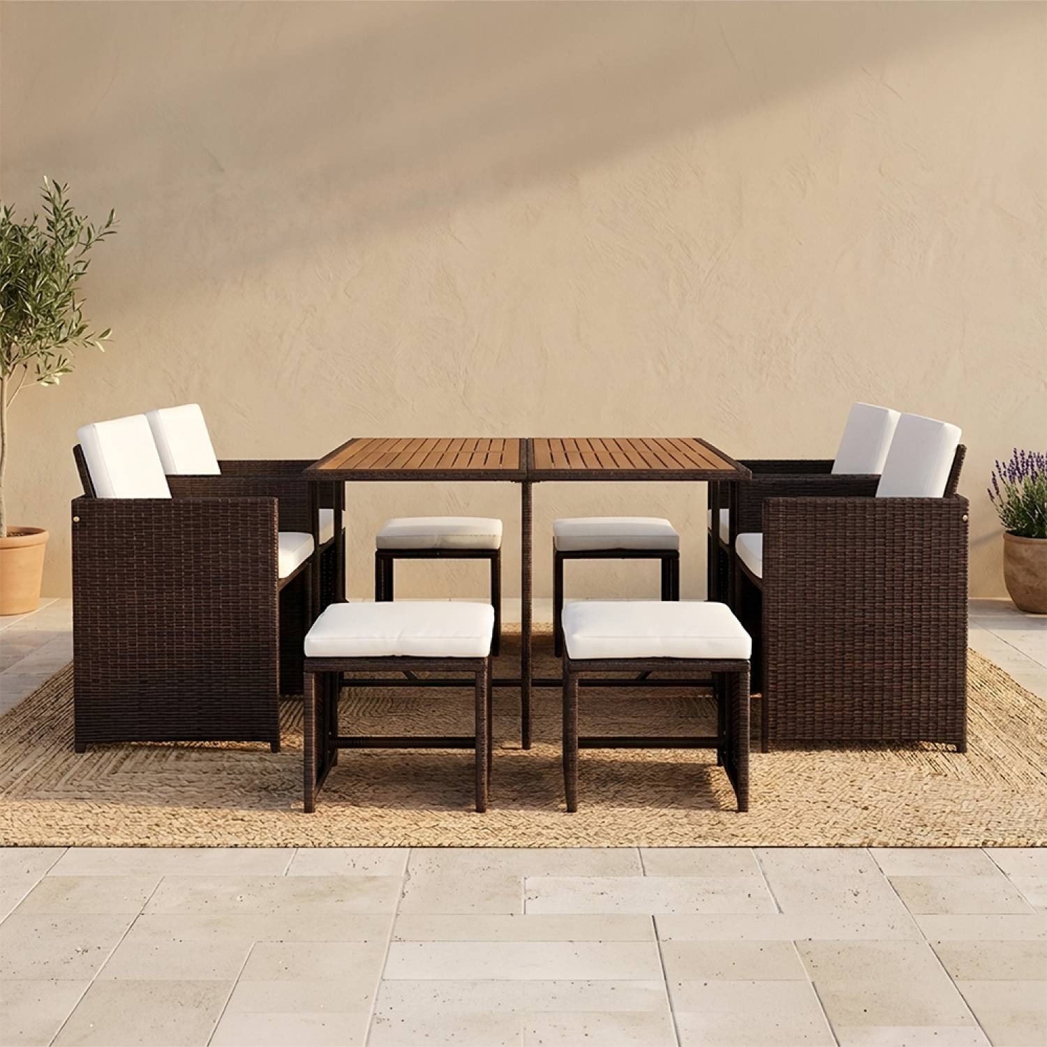 Salon de jardin 8 pl en résine marron et coussins beige + housse TOLEDO - Image 3