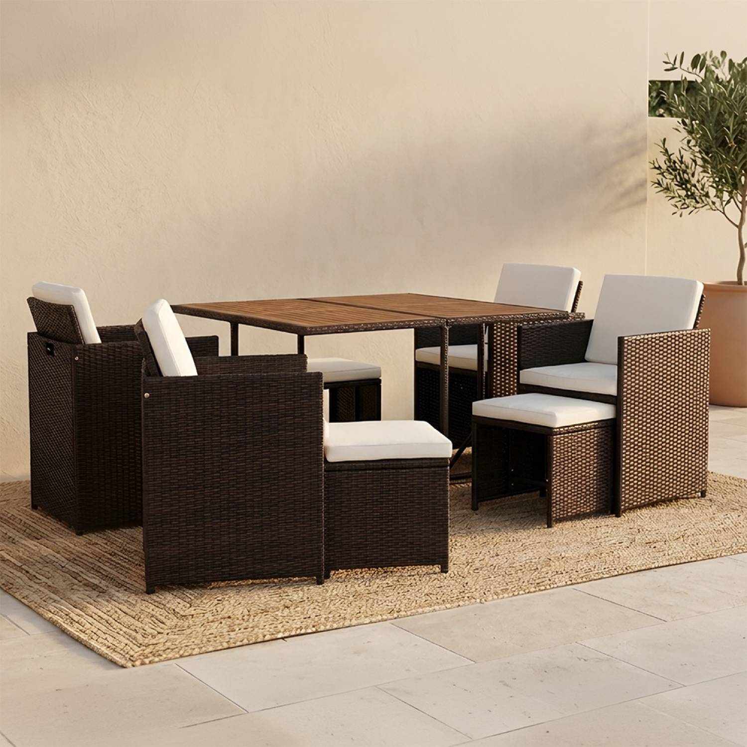 Salon de jardin 8 pl en résine marron et coussins beige + housse TOLEDO - Image 6