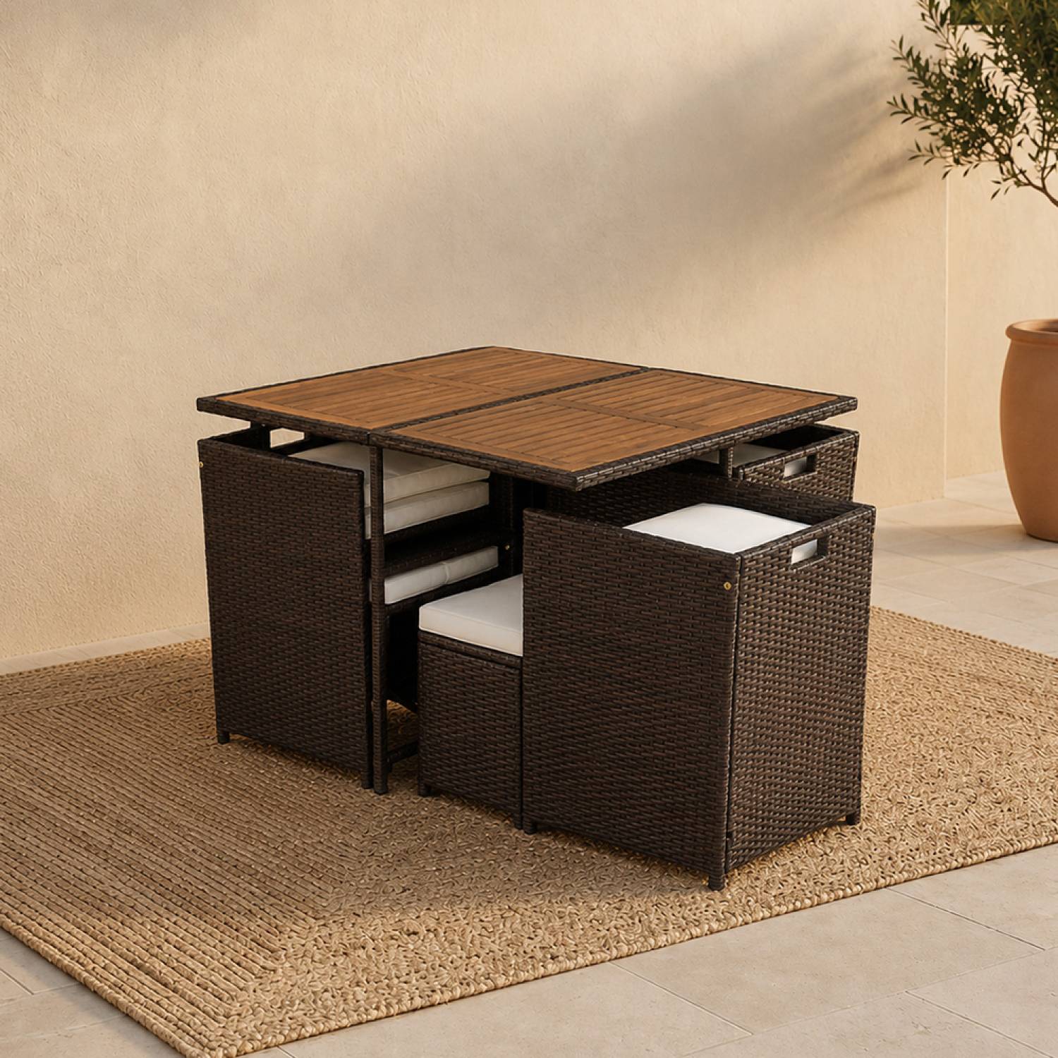 Salon de jardin 8 pl en résine marron et coussins beige + housse TOLEDO - Image 7