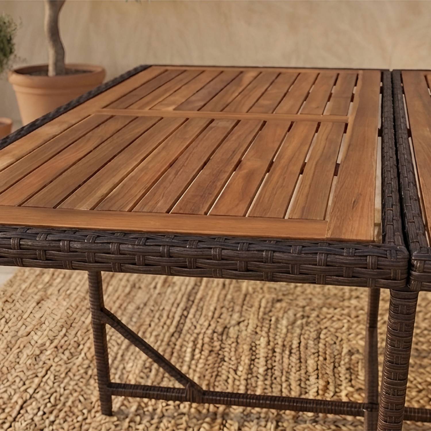 Salon de jardin 8 pl en résine marron et coussins beige + housse TOLEDO - Image 9