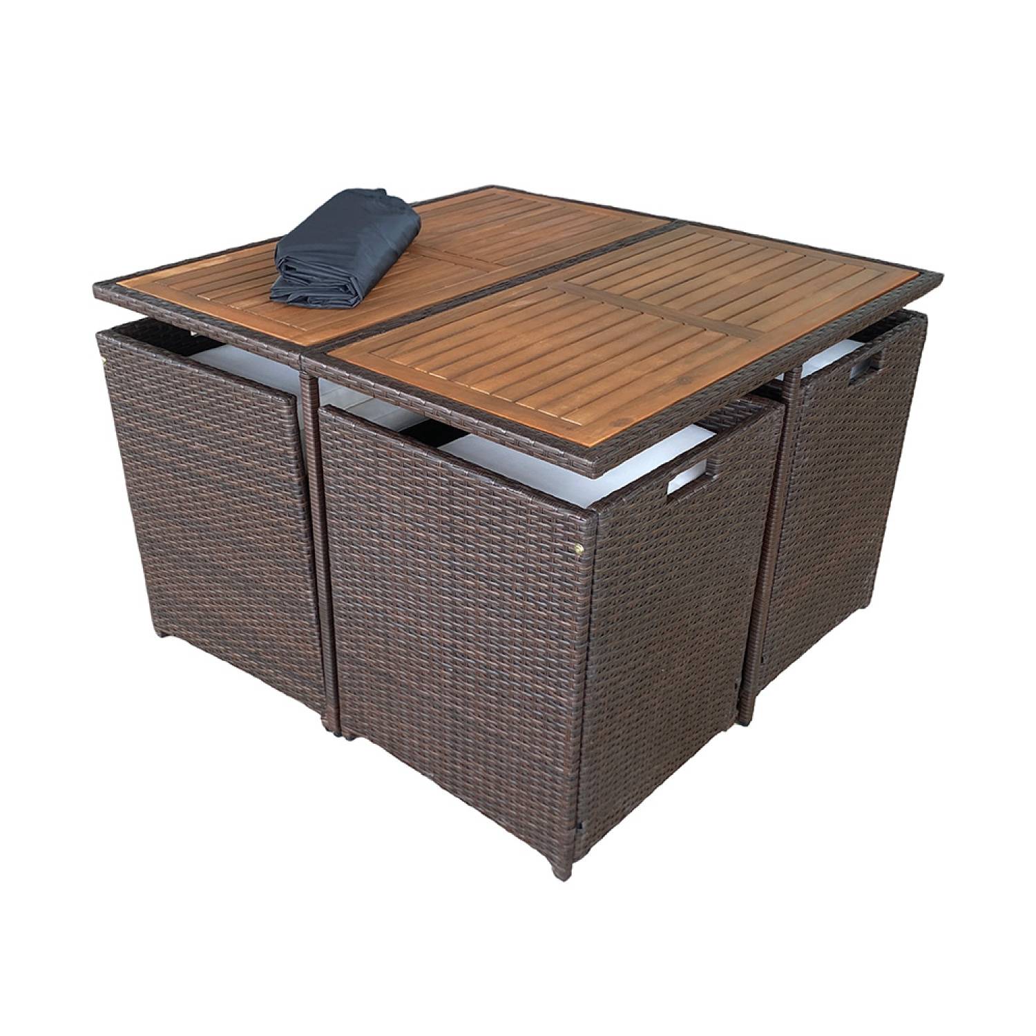 Salon de jardin 8 pl en résine marron et coussins beige + housse TOLEDO - Image 10