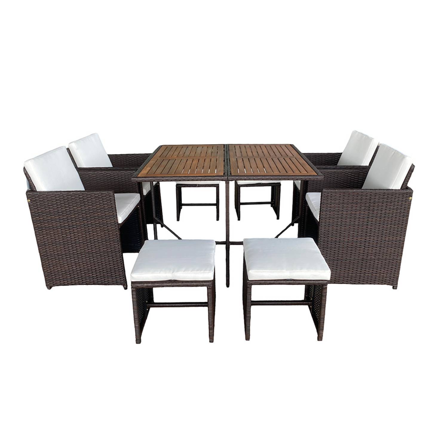 Salon de jardin 8 pl en résine marron et coussins beige + housse TOLEDO - Image 1