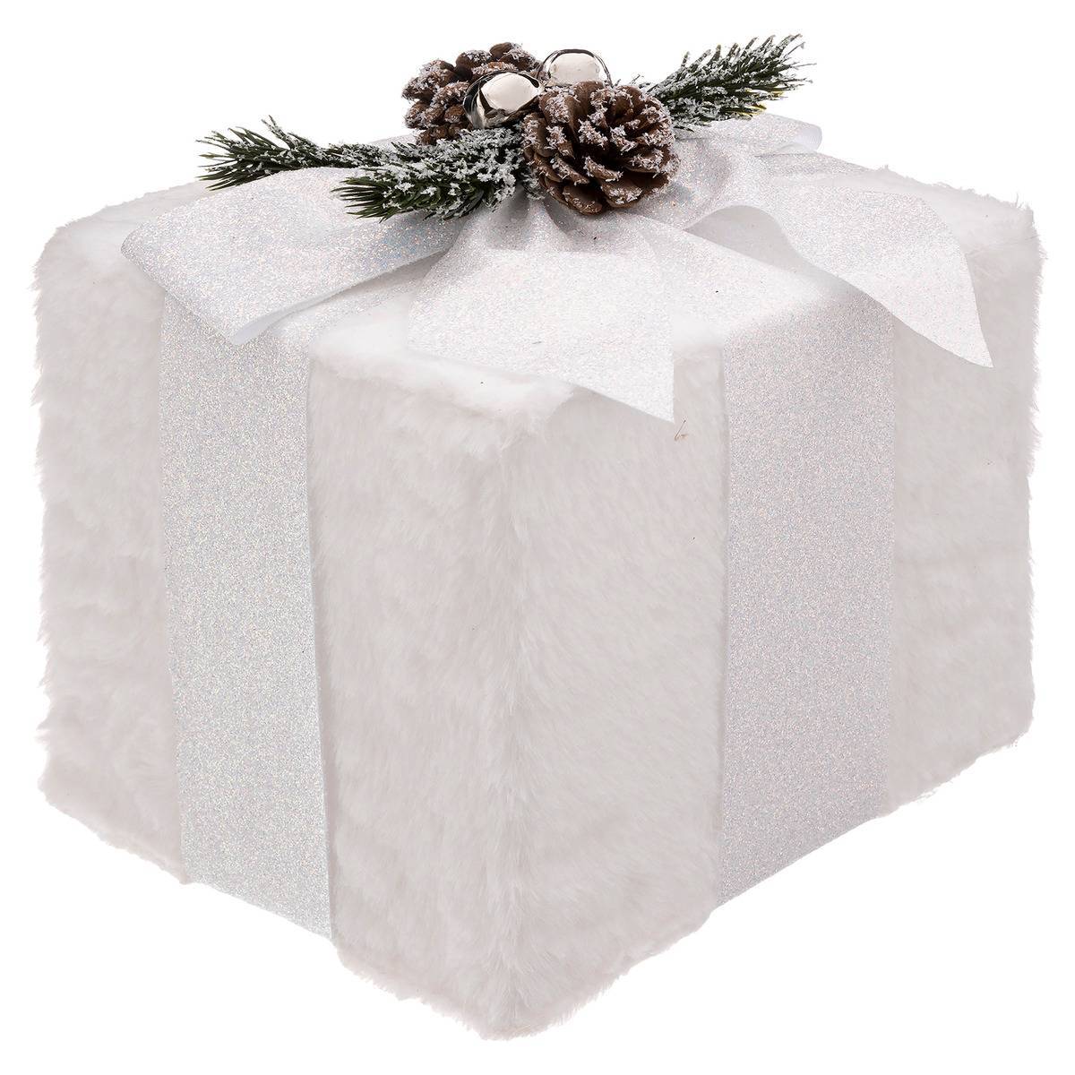 Fééric Lights & Christmas - Cadeau Fourrure 20cm blanc en polyfoam - Feeric Lights & Christmas
