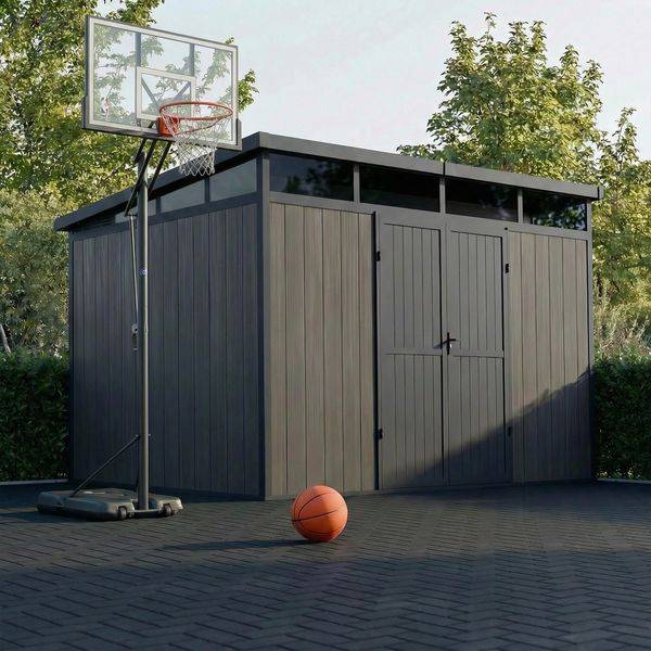 Direct Abris - Abri de Jardin Bois Composite 7,5m2 Gris 363x223x227cm EVORA - Cabane a Outils - Local a Vélo - Image 1