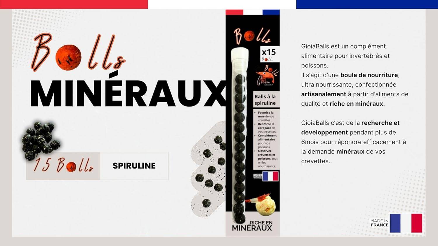 GIOIABALLS - Minéraux (Spiruline) / Nourriture pour crevettes d'aquarium/Fabriqué en France/Artisanal - Image 3