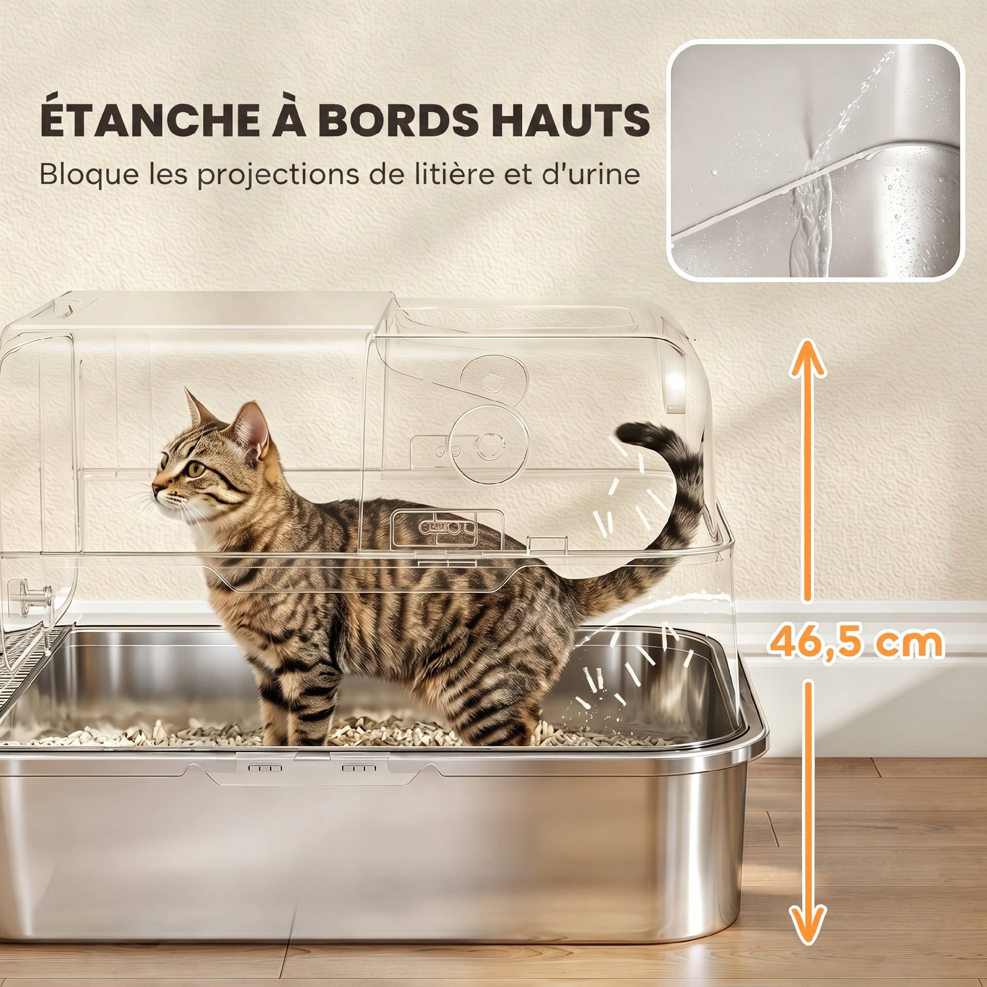 ComfortXL - Maison de toilette pour chat XXL en acier inoxydable gris 70 x 50 x 46,5 cm avec double accès et filtre frontal - Image 5