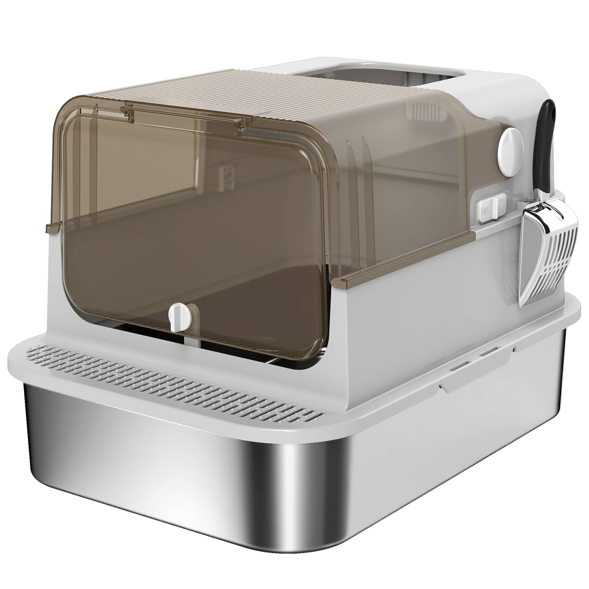 ComfortXL - Maison de toilette pour chat XXL en acier inoxydable gris 70 x 50 x 46,5 cm avec double accès et filtre frontal - Image 10