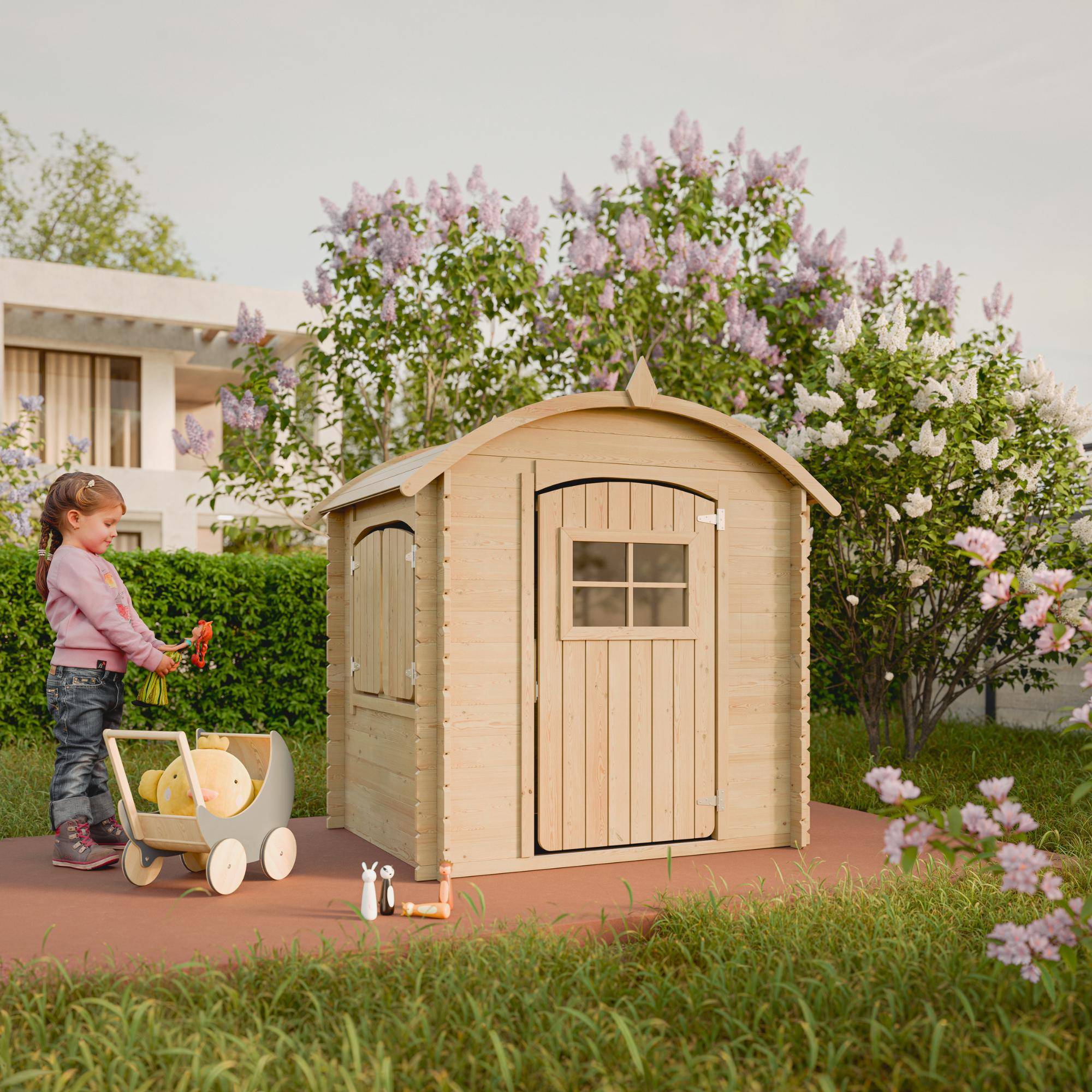 Timbela - Maison en bois pour enfants 112x146xH145 cm / 1.1 m² avec plancher - Maison jardin enfant exterieur bois - 19 mm d’épaisseur - Timbela M505 - Image 1