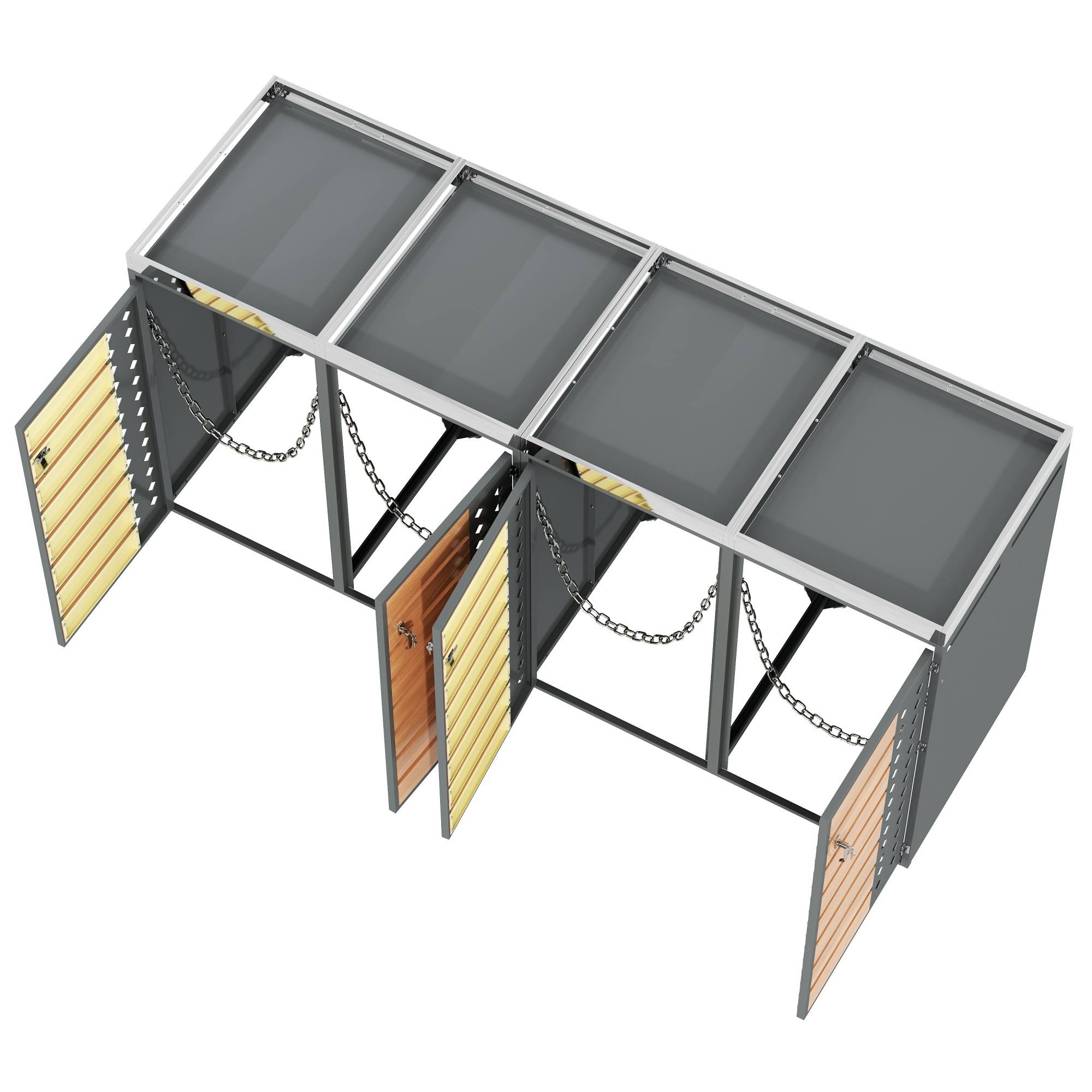 Cache-poubelle 4 portes Acier galvanisé Jardin Rangement avec jardinière Gris Bois - ComfortXL Outdoor Living - Image 4