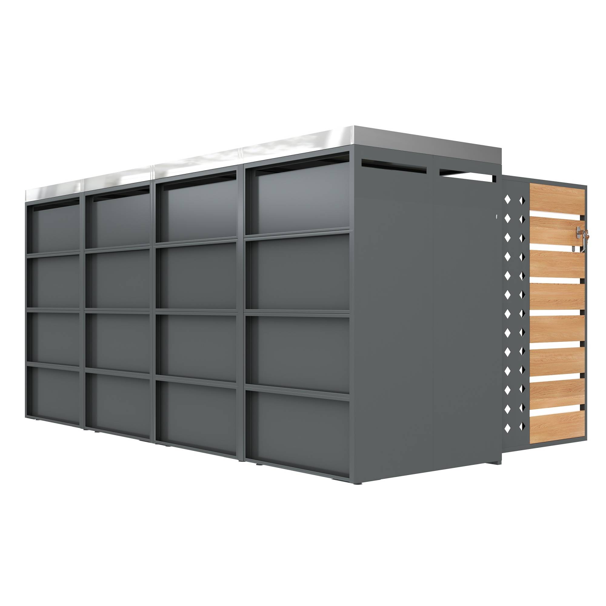 Cache-poubelle 4 portes Acier galvanisé Jardin Rangement avec jardinière Gris Bois - ComfortXL Outdoor Living - Image 8