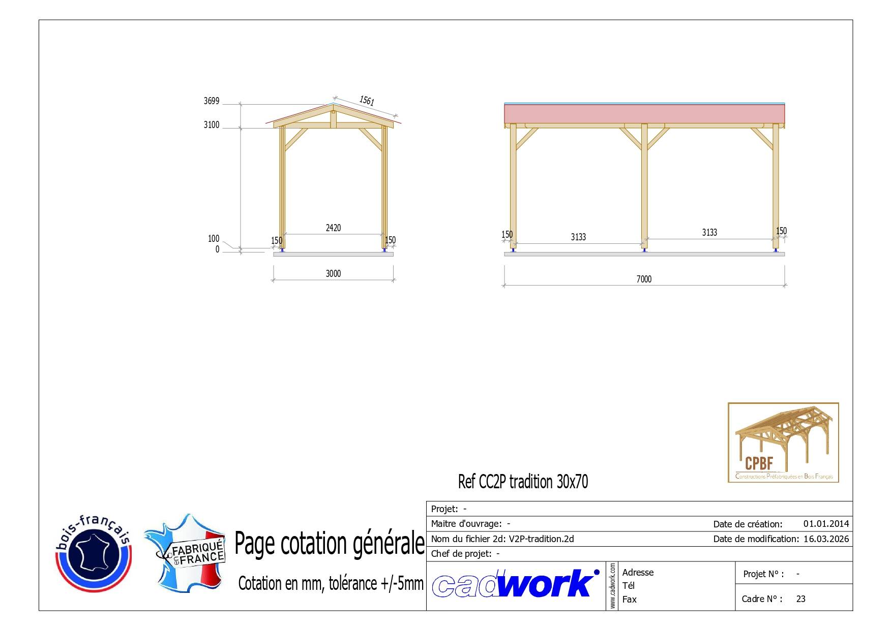 Carport bois 2 pentes en bois douglas 21 m² avec pieds de poteau fixes. Abri camping car et van. garantie 10 ans. - Image 2