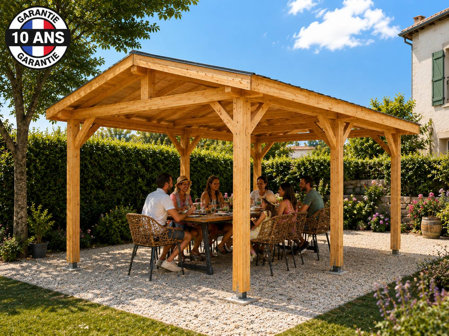 Carport bois 2 pentes en bois douglas 21 m² avec pieds de poteau fixes. Abri camping car et van. garantie 10 ans. - Image 5
