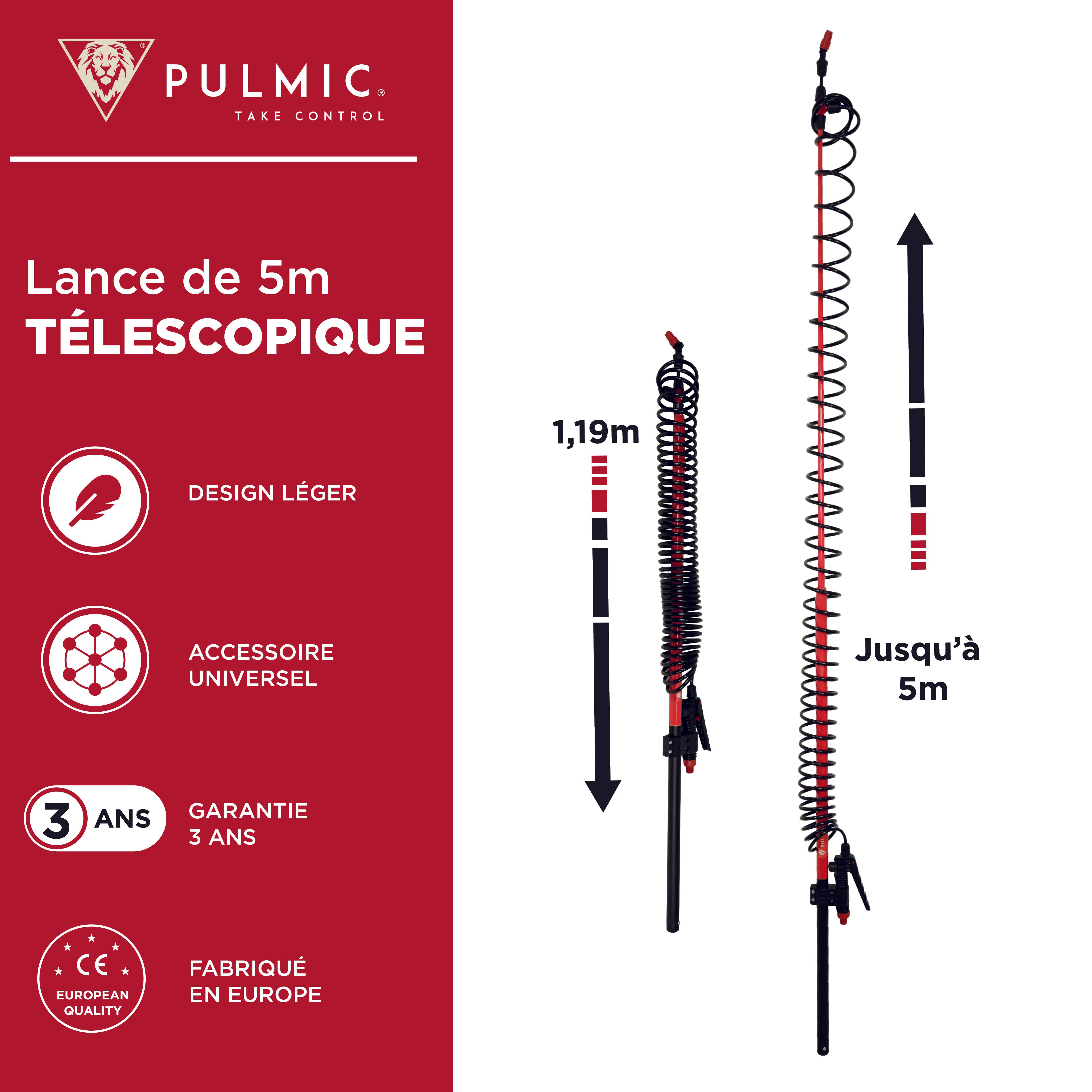 Pulmic Lance de Pulvérisation Télescopique 5 m d'Hauteur – Perche en Fibre de Verre Légère. Idéale pour le Démoussage, - Image 2