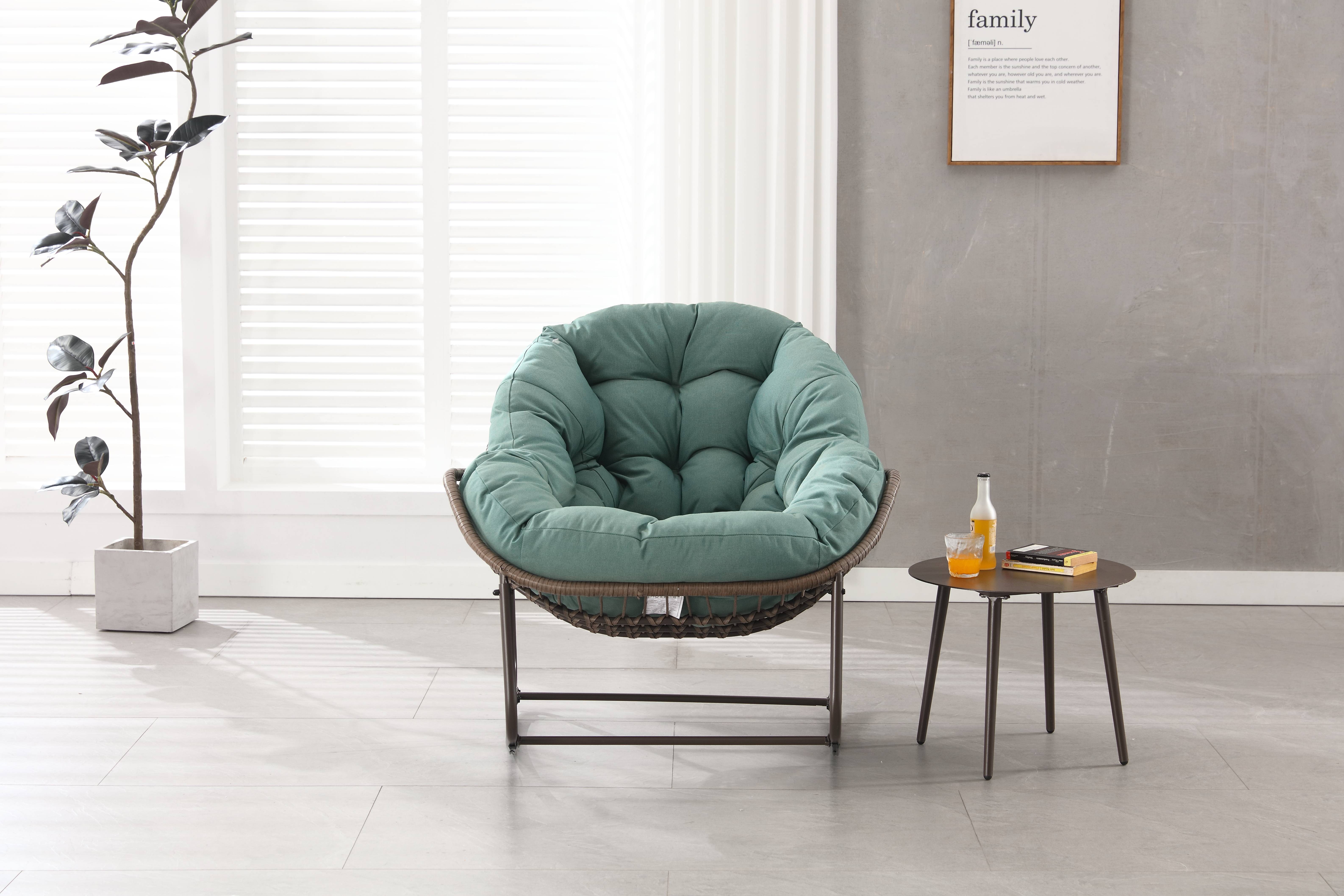 Fauteuil à bascule rotin acier intérieur extérieur grand confort 106x90x78cm vert clair - ComfortXL Outdoor Living - Image 9