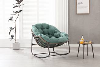 Fauteuil à bascule rotin acier intérieur extérieur grand confort 106x90x78cm vert clair - ComfortXL Outdoor Living