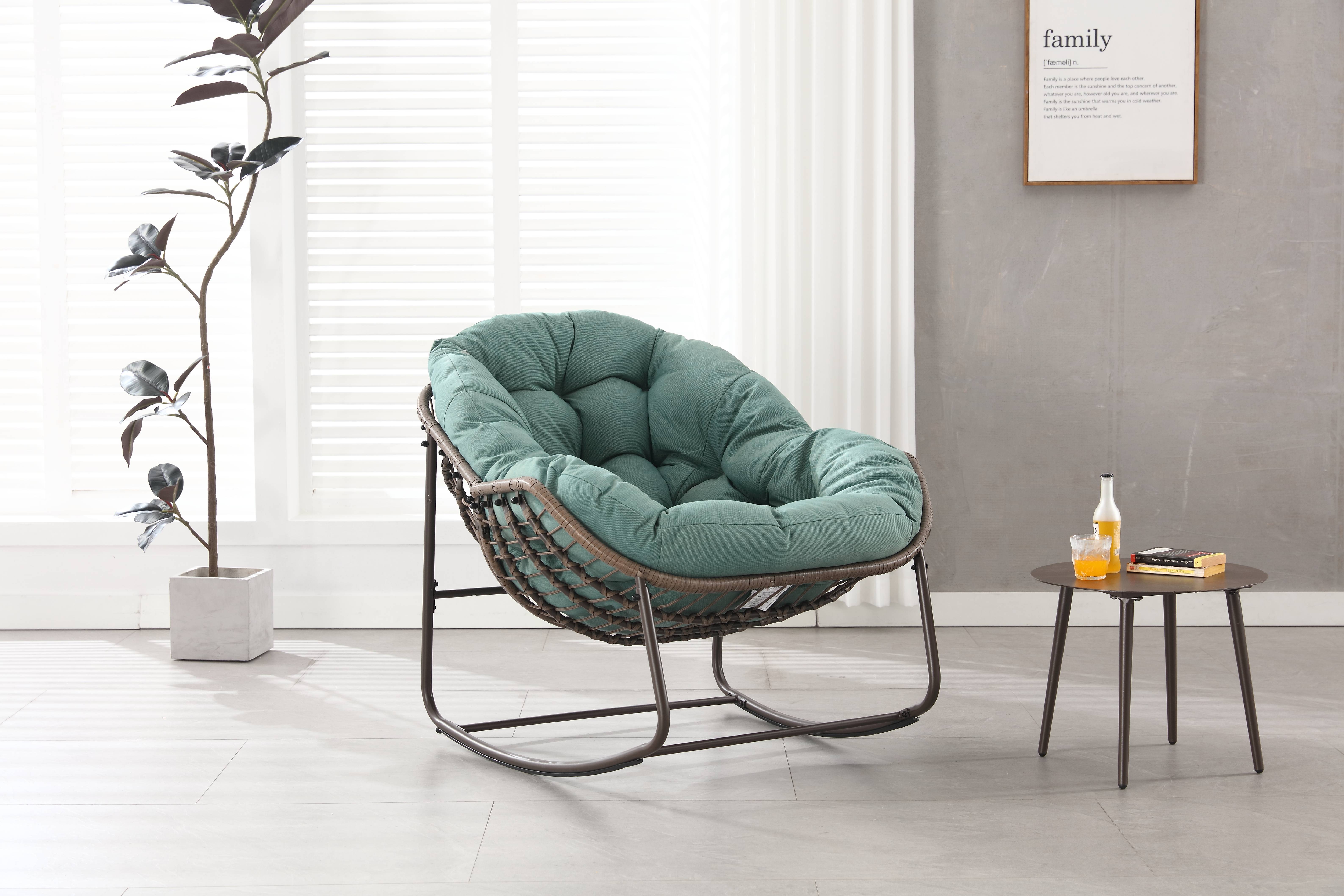 Fauteuil à bascule rotin acier intérieur extérieur grand confort 106x90x78cm vert clair - ComfortXL Outdoor Living