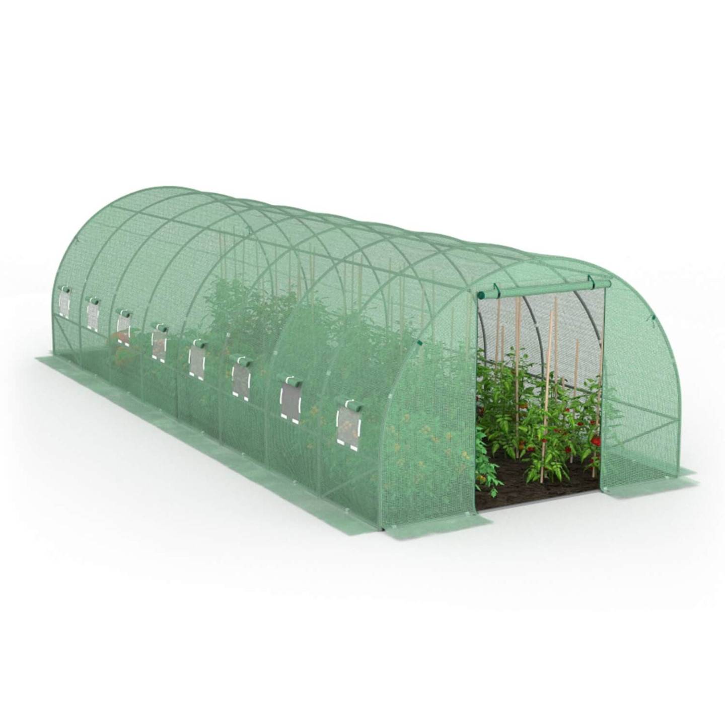 IDMARKET - Bâche de rechange pour serre de jardin tunnel 24m² 8 x 3 x 2 m anti-UV avec porte et fenêtres DES ANDES verte - Image 3