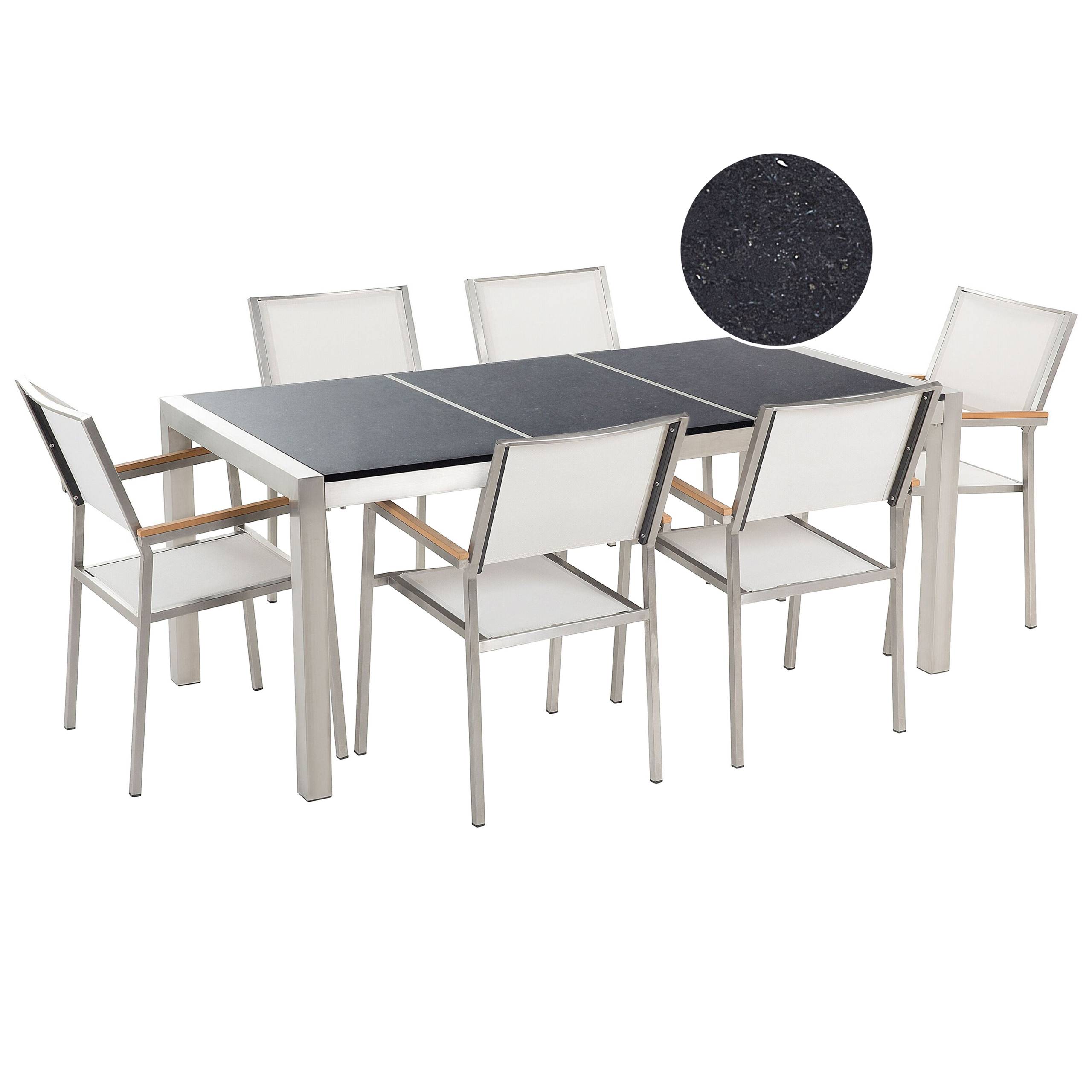 Beliani - Set de salle à manger, 6 Personnes Granit Noir/blanc GROSSETO - Beliani - Imagen 2