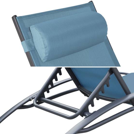 Happy Garden - Lot de 2 transats GALAPAGOS en textilène bleu gris - aluminium gris anthracite - HAPPY GARDEN - Imagen 8