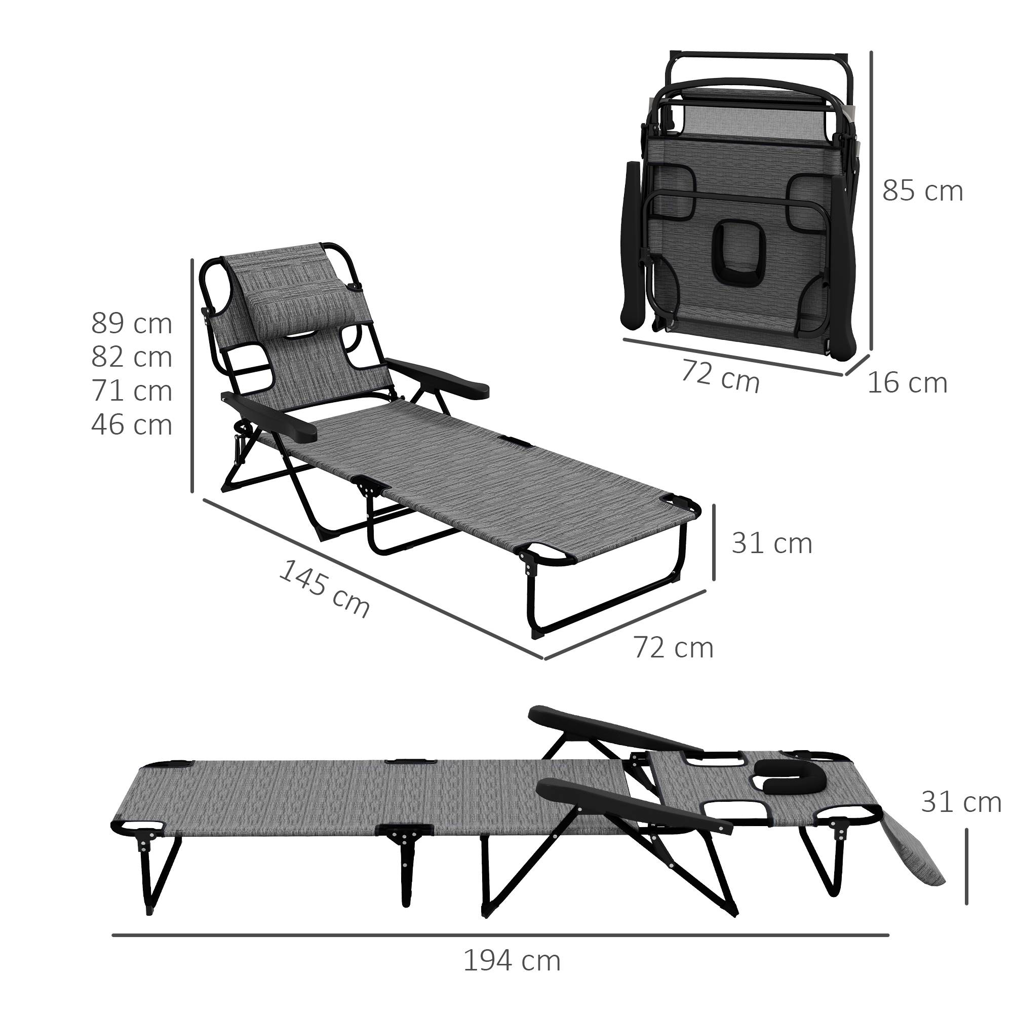 Outsunny - Bain de soleil transat pliable inclinable - coussins, espace tête - acier noir polyester gris chiné - Outsunny - Imagen 5