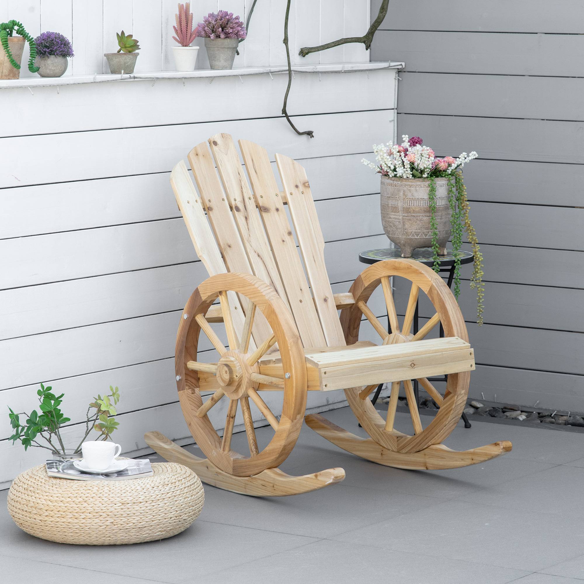 Fauteuil à Bascule Bois Massif Jardin Terrasse Détente Naturel 68x88x92cm - ComfortXL Outdoor Living - Image 1