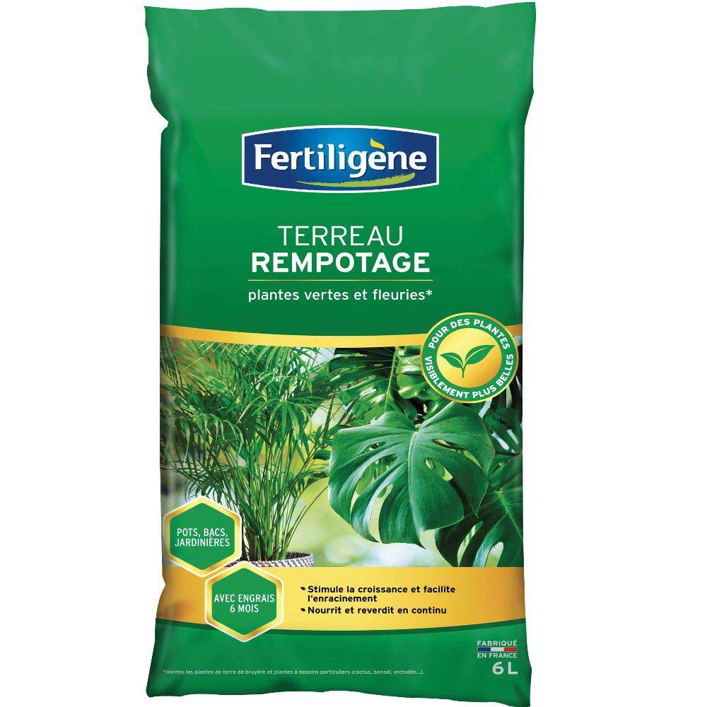 Fertiligène - Fertiligène - Terreau de rempotage plantes vertes/fleuries 6 L