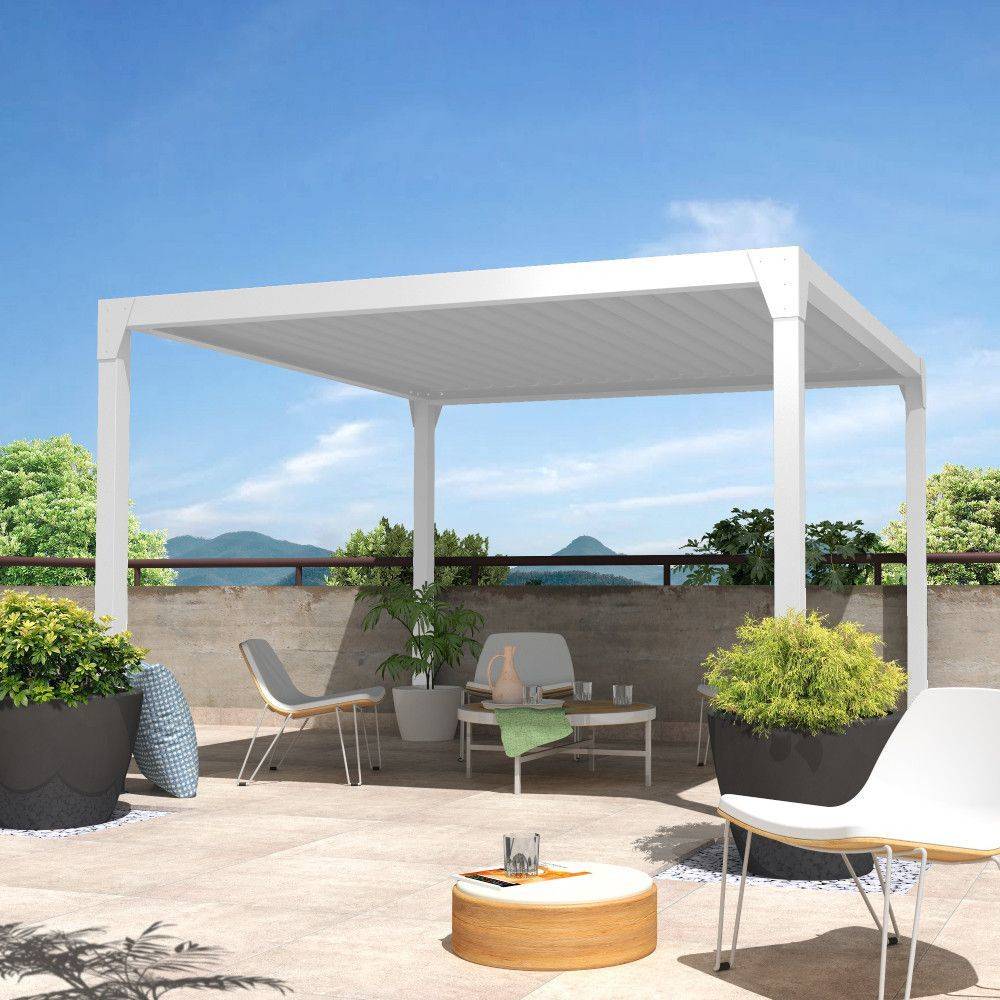 Intersun - Pergola Bioclimatique BERYL Ilot - Blanc - 3,50x4,00 M - Vérin à Télécommande - Imagen 2