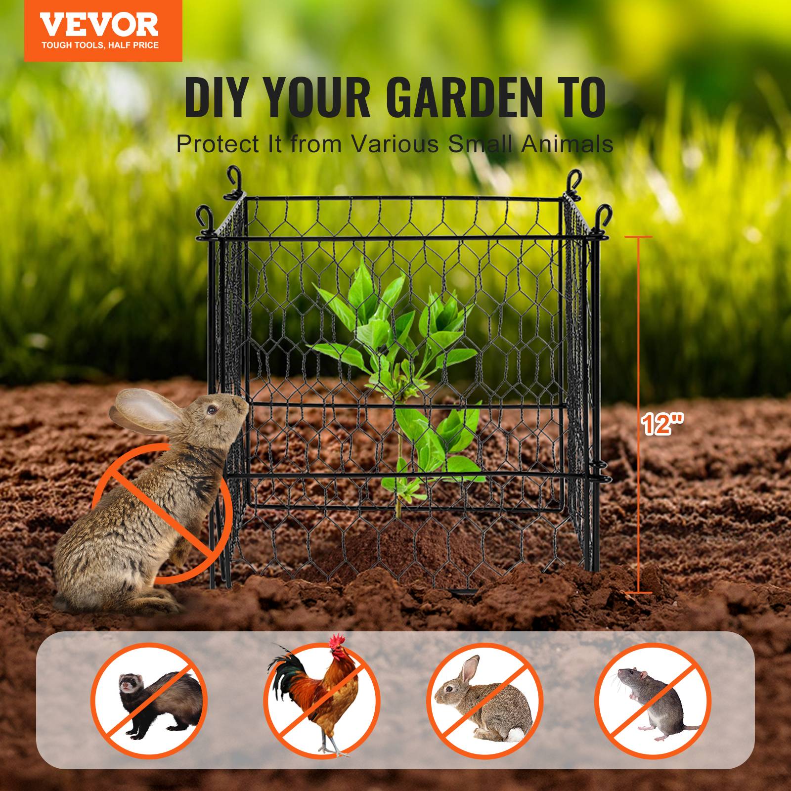 VEVOR Lot 4 protections plantes, grillage 34x34cm, maille métallique, lapins. - Image 2