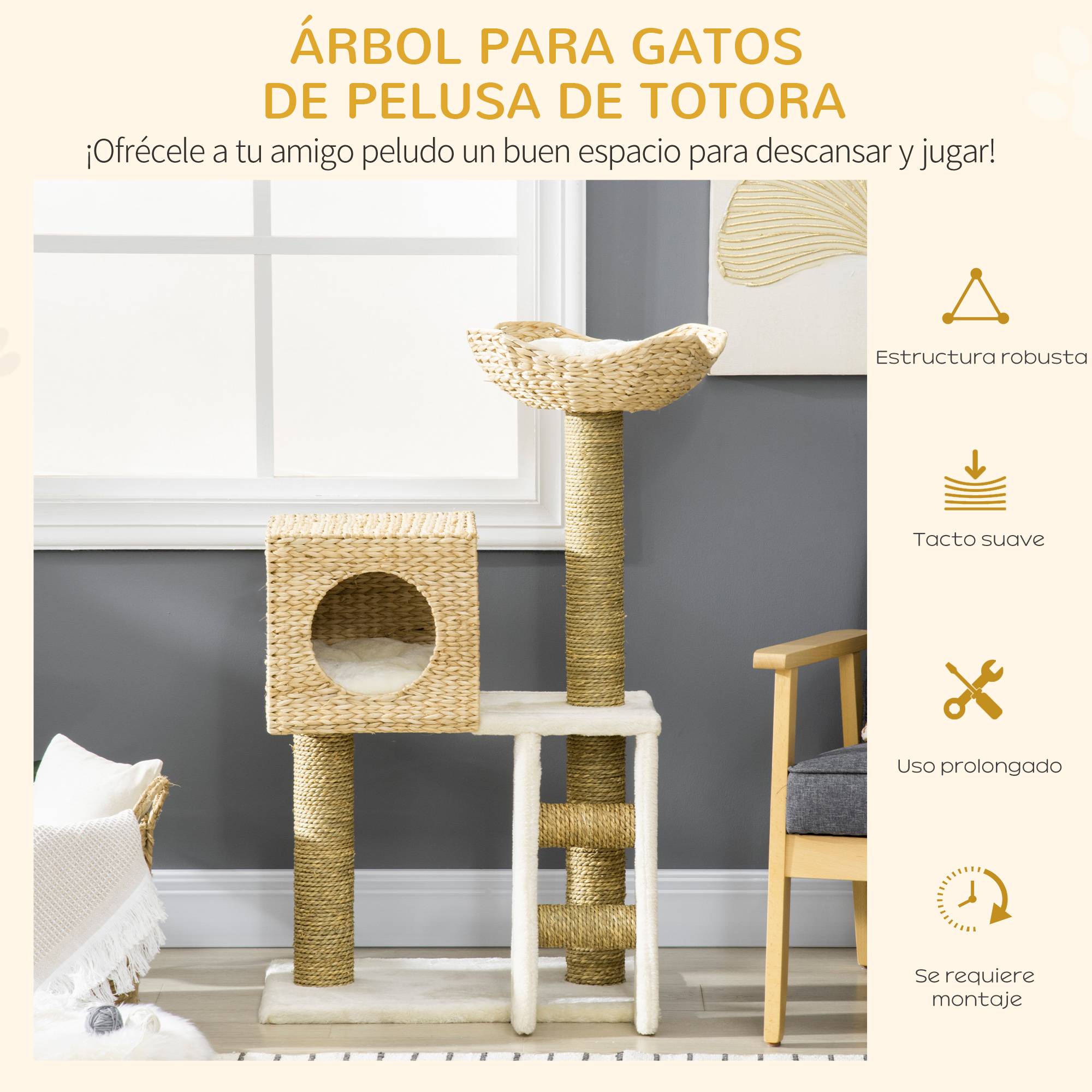 Arbre à chat pour chats de taille moyenne, hauteur 100,5 cm, tour à chat avec couchage supérieur et niche en roseaux - Image 8