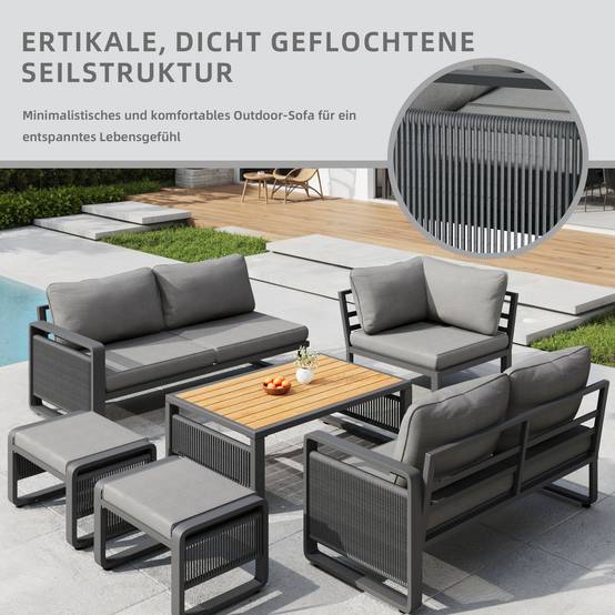 Set de mobilier de jardin 6-7 places avec canapé d'angle et table en métal gris - PANGIVO - Image 10