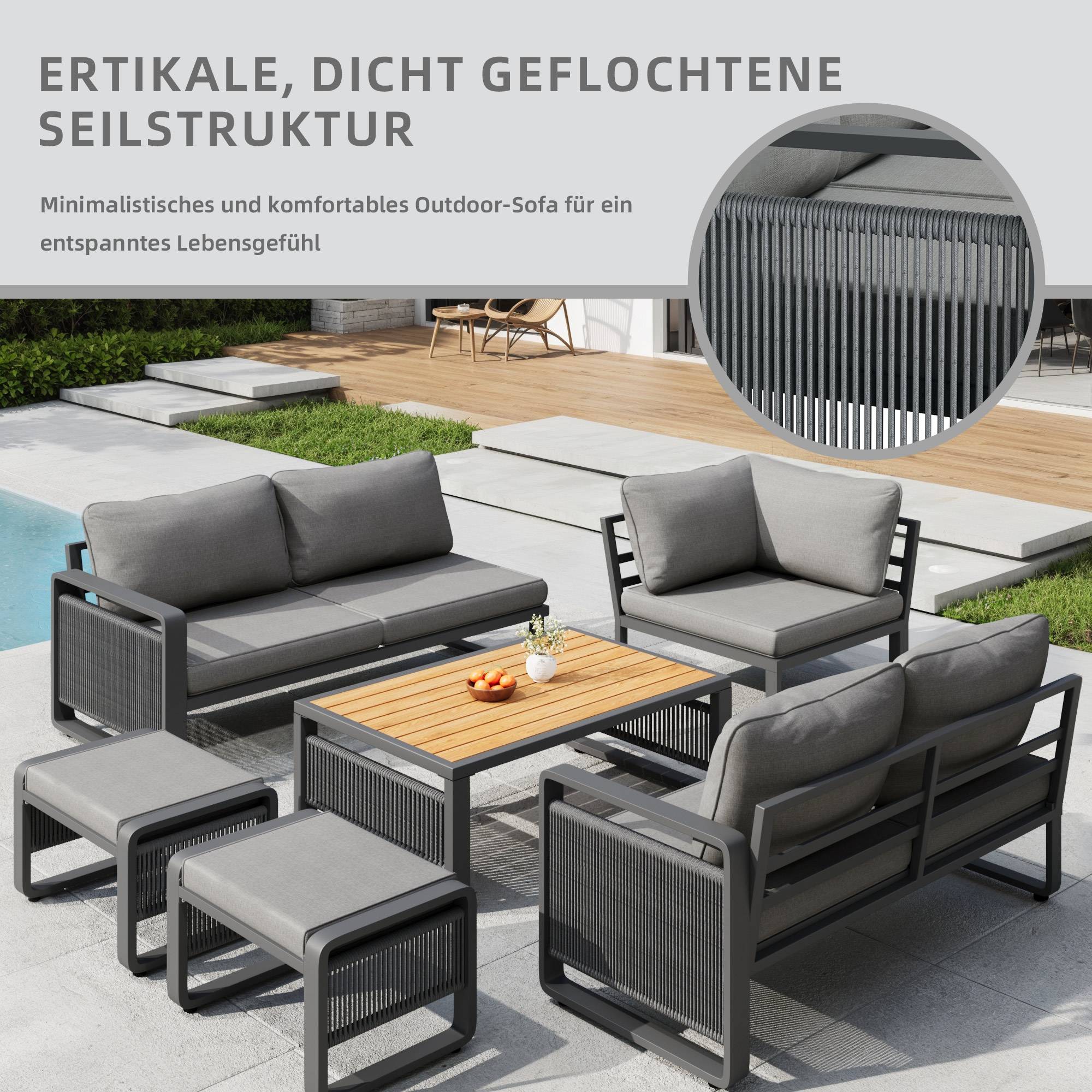 Set de mobilier de jardin 6-7 places avec canapé d'angle et table en métal gris - PANGIVO - Image 10