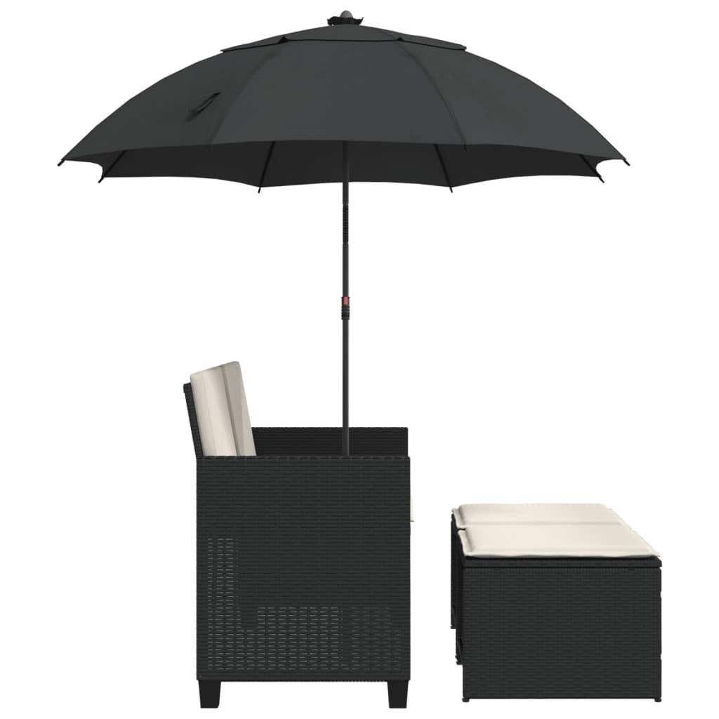 ComfortXL - Canapé de Jardin 2 Places Résine Tressée avec Parasol Inclinable et Tabourets – Noir – ComfortXL Outdoor Living - Image 5