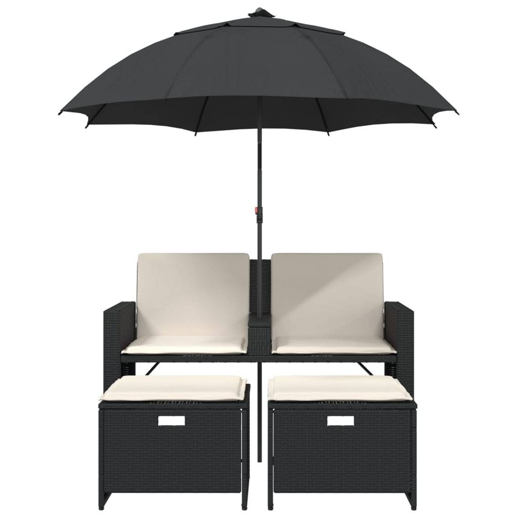 ComfortXL - Canapé de Jardin 2 Places Résine Tressée avec Parasol Inclinable et Tabourets – Noir – ComfortXL Outdoor Living - Image 4