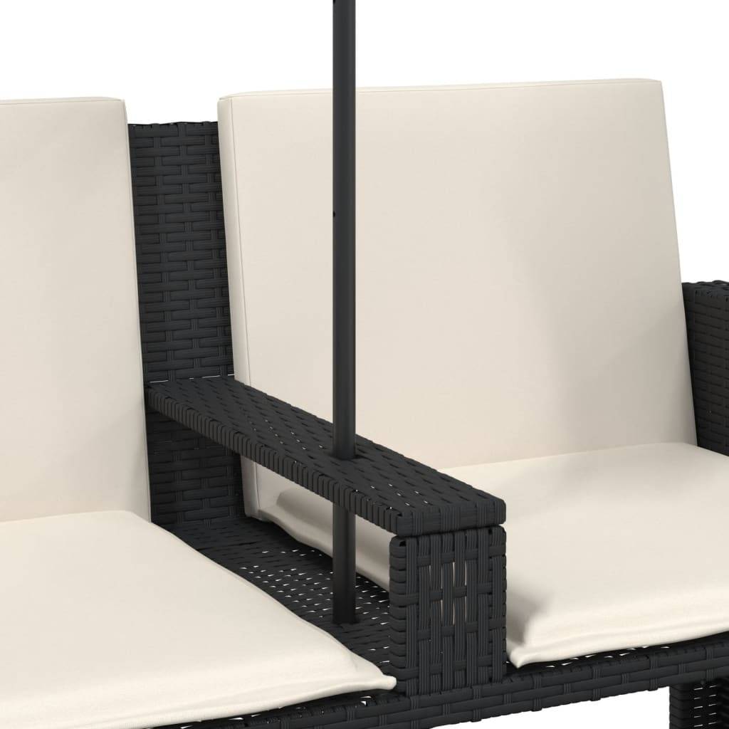 ComfortXL - Canapé de Jardin 2 Places Résine Tressée avec Parasol Inclinable et Tabourets – Noir – ComfortXL Outdoor Living - Image 9