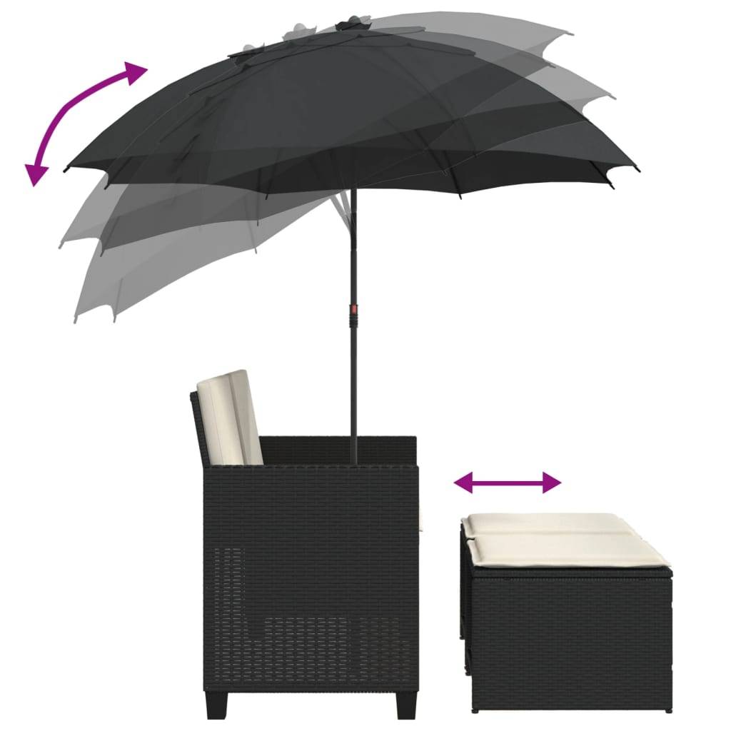 ComfortXL - Canapé de Jardin 2 Places Résine Tressée avec Parasol Inclinable et Tabourets – Noir – ComfortXL Outdoor Living - Image 8