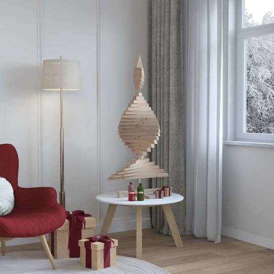 ComfortXL - Sapin de Noël Design en Bois de Pin Massif Branches Ajustables Naturel 120 cm – ComfortXL Outdoor Living - Image 4