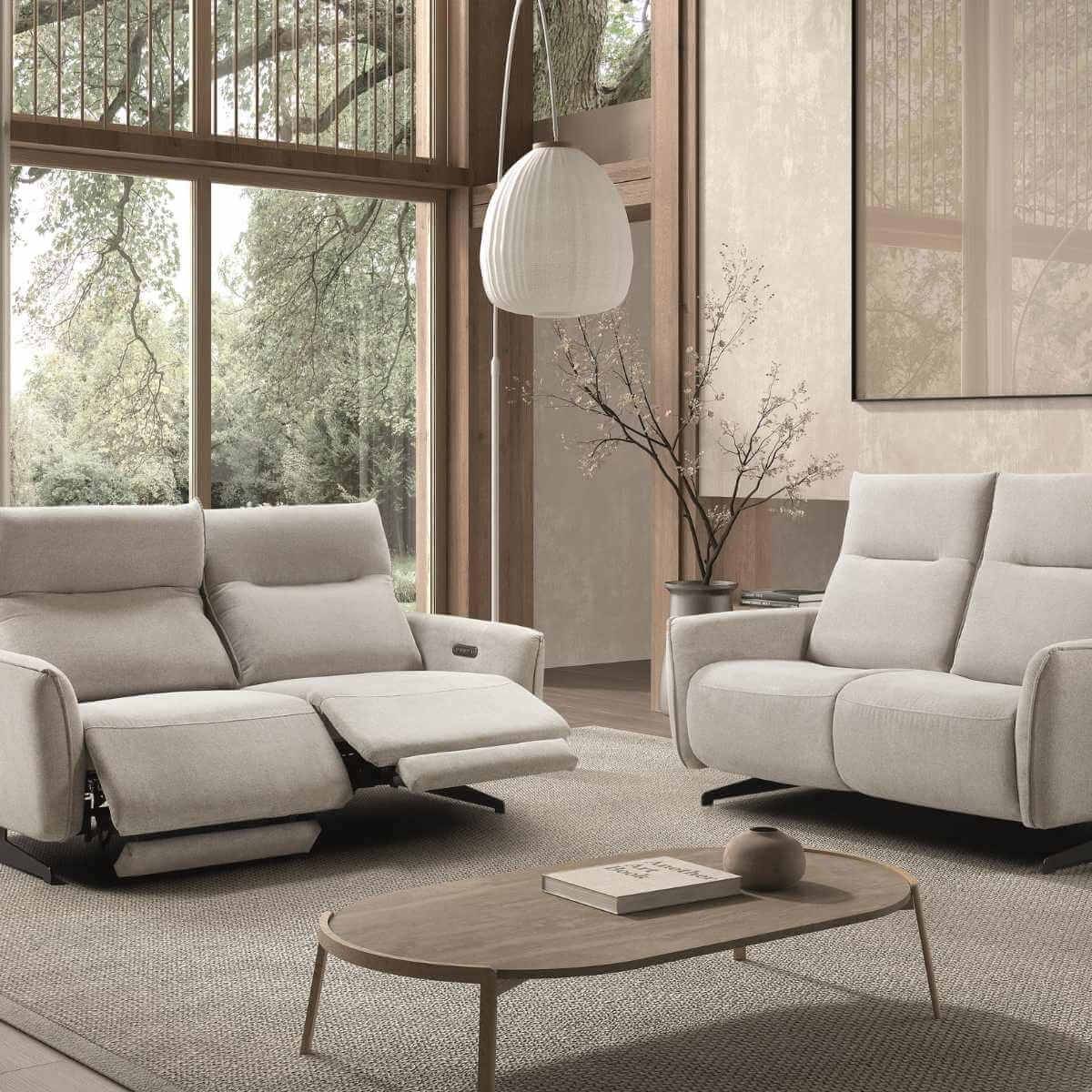 Ensemble Canapé relax électrique + canapé fixe tissu polyester gris - MIRAMAR - Image 2