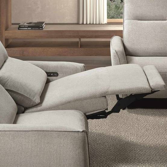 Ensemble Canapé relax électrique + canapé fixe tissu polyester gris - MIRAMAR - Image 4