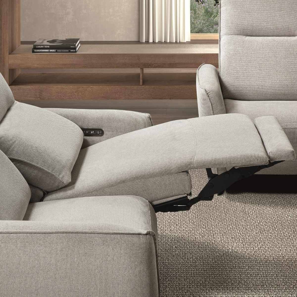 Ensemble Canapé relax électrique + canapé fixe tissu polyester gris - MIRAMAR - Image 4