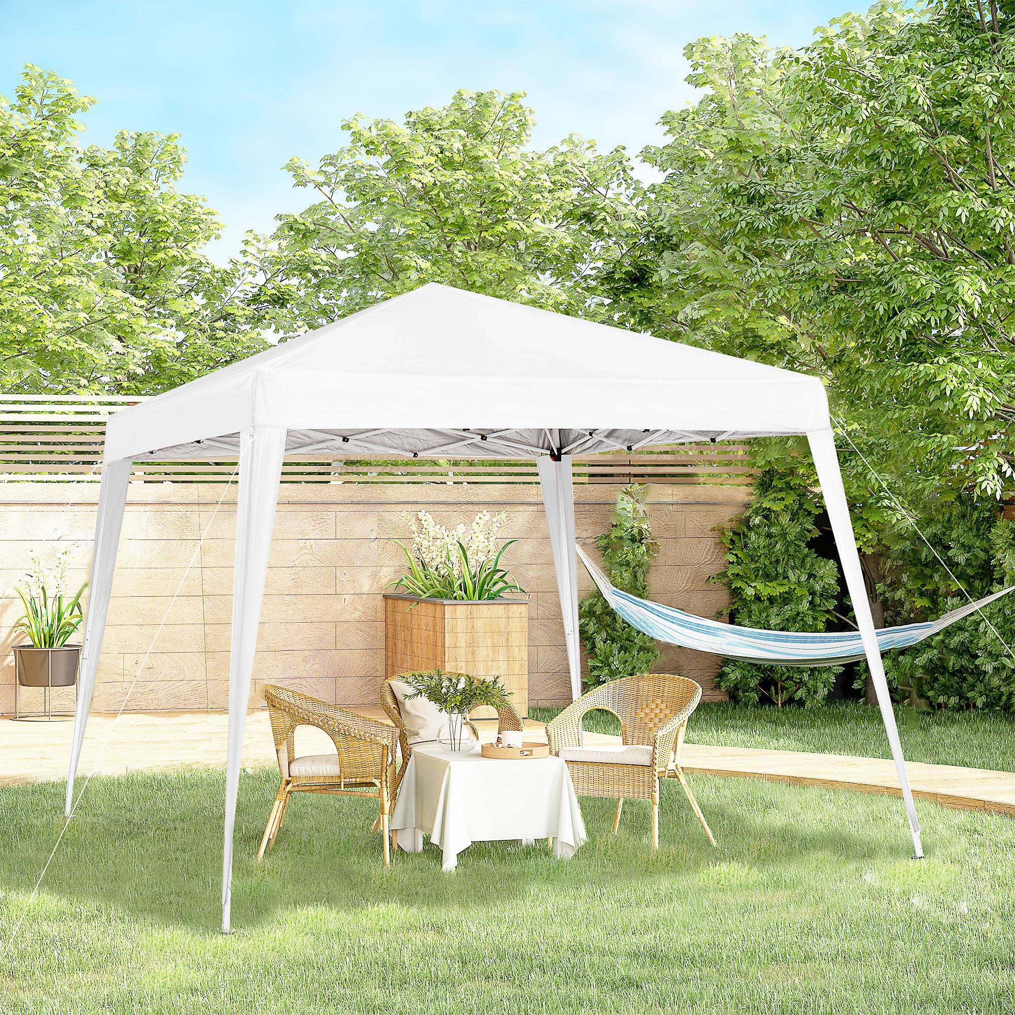 Tente pliante 2,4 x 2,4 m, tonnelle de jardin imperméable, montage instantané, structure en acier et toile Oxford, blanche. - Image 4