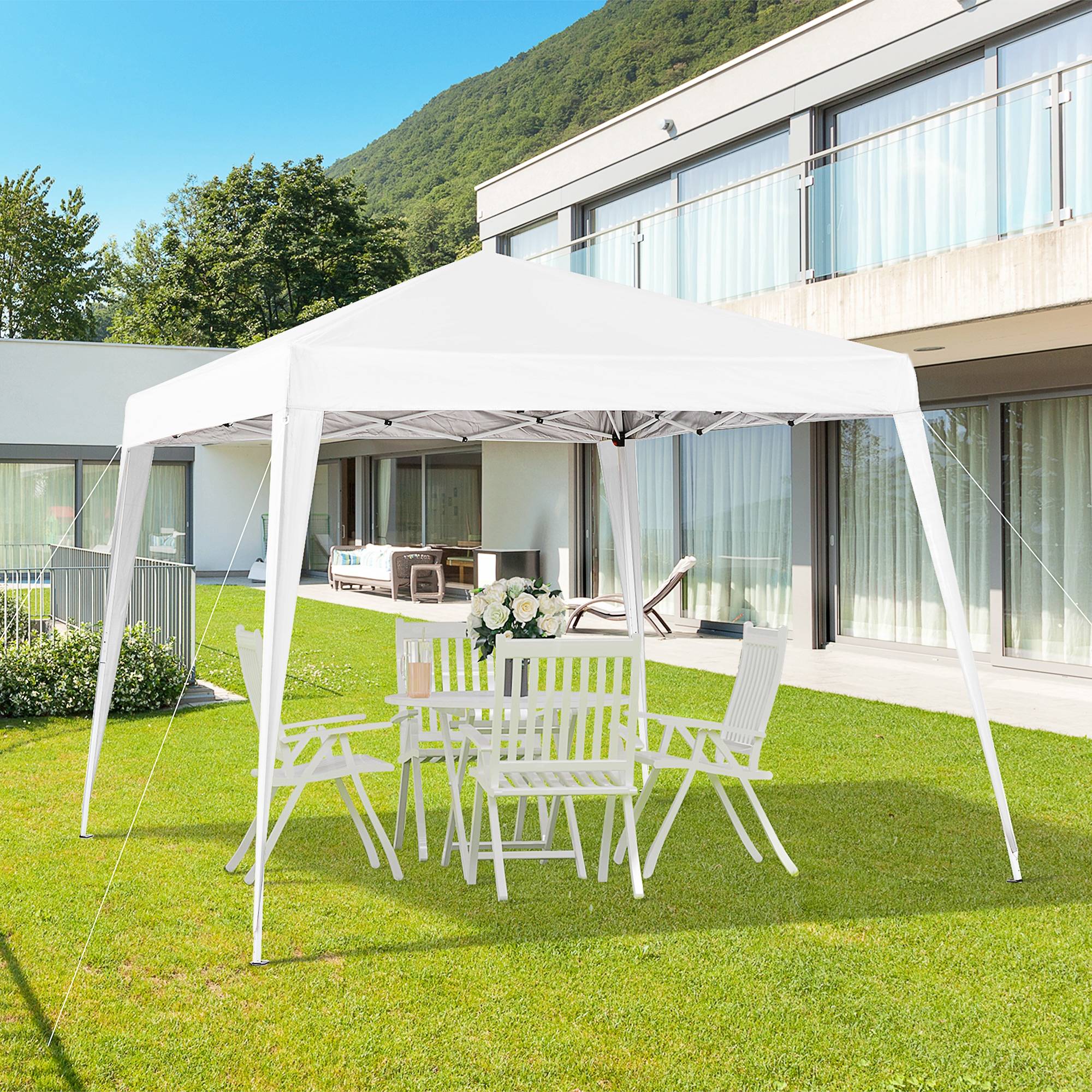 Tente pliante 2,4 x 2,4 m, tonnelle de jardin imperméable, montage instantané, structure en acier et toile Oxford, blanche. - Image 3