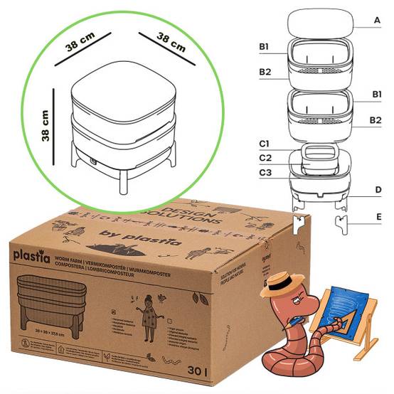 WORMcube Vert Design & Compact I Lombricomposteur 2 plateaux + 500gr de Vers - Image 7