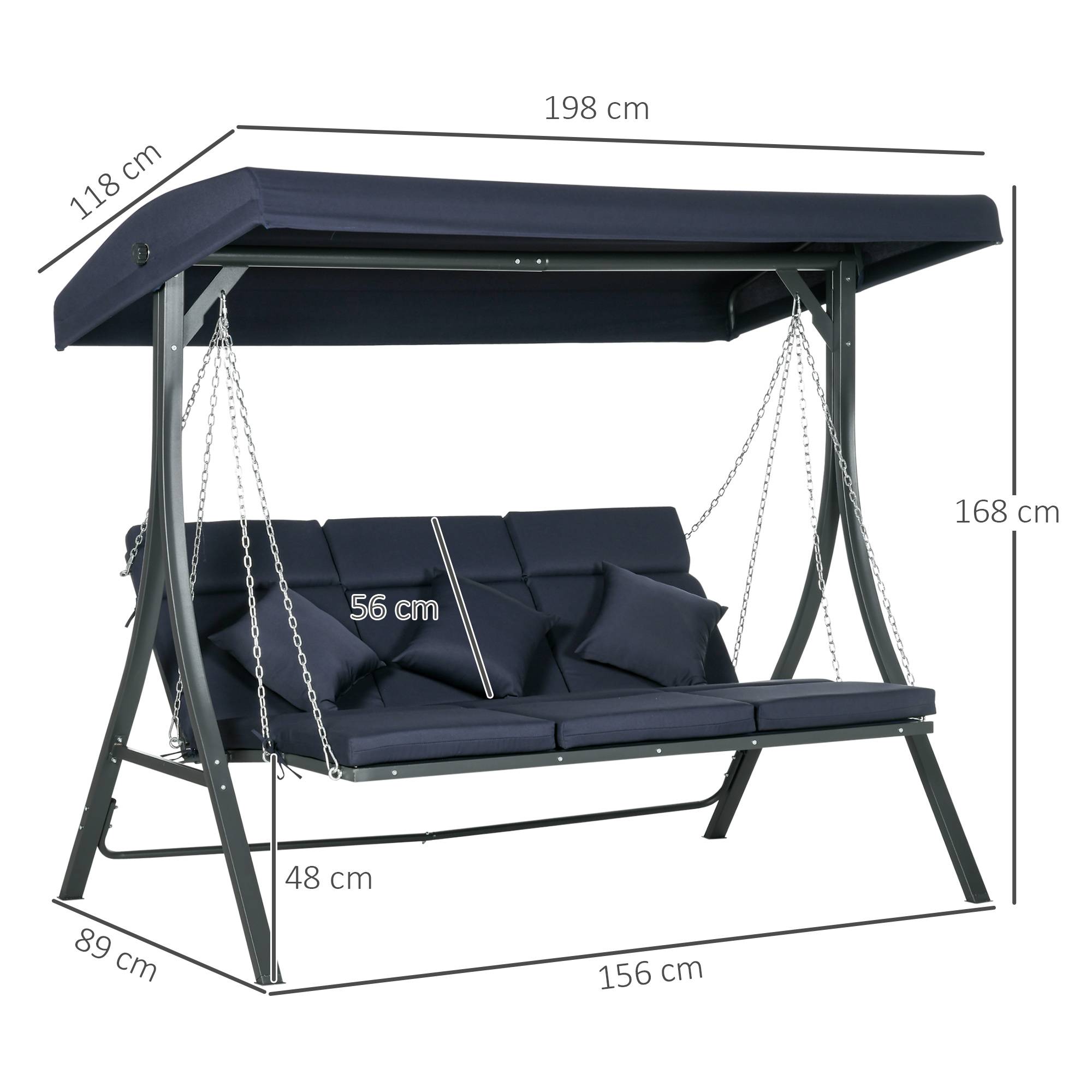 Balancelle de jardin 3 places acier extérieur toit réglable anti-UV 198x118cm bleu - ComfortXL Outdoor Living - Image 5
