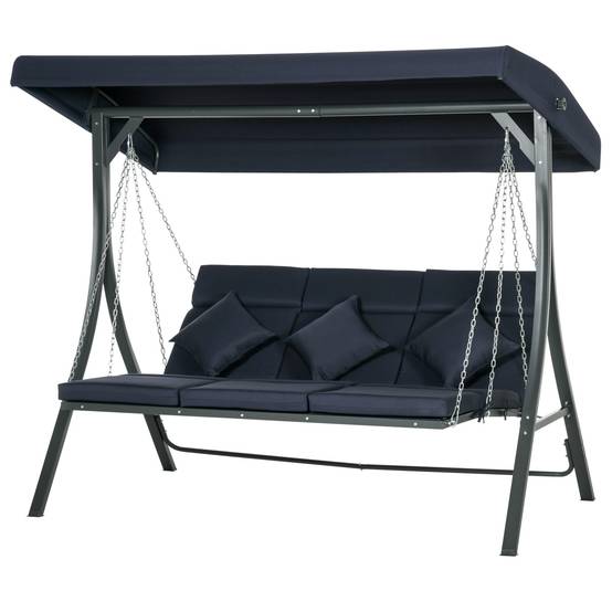 Balancelle de jardin 3 places acier extérieur toit réglable anti-UV 198x118cm bleu - ComfortXL Outdoor Living - Image 2