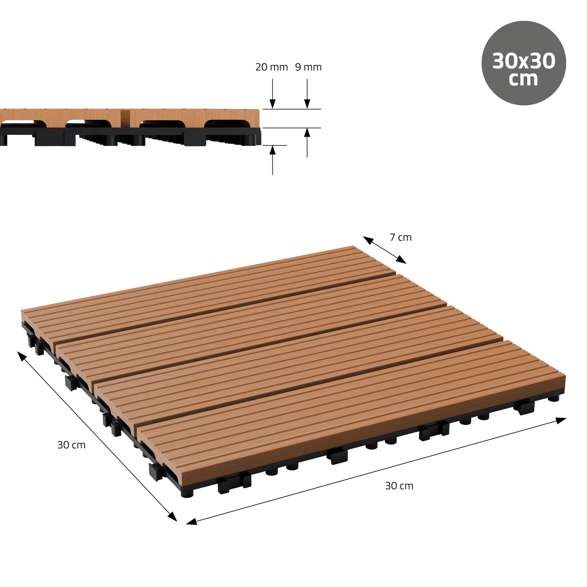 Ecd-Germany - Carreaux terrasse dalles 30x30cm 1m² aspect bois marron clair - Imagen 7