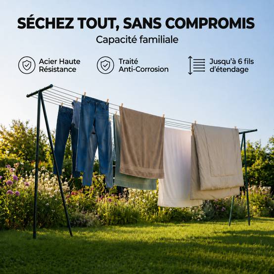 Etendoir à linge extérieur - 2m10 - acier laqué traitement anticorrosion - FACILITYS - Image 3
