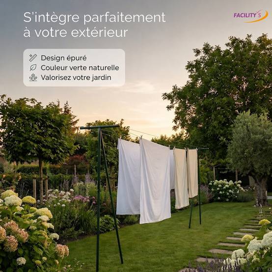 Etendoir à linge extérieur - 2m10 - acier laqué traitement anticorrosion - FACILITYS - Image 2