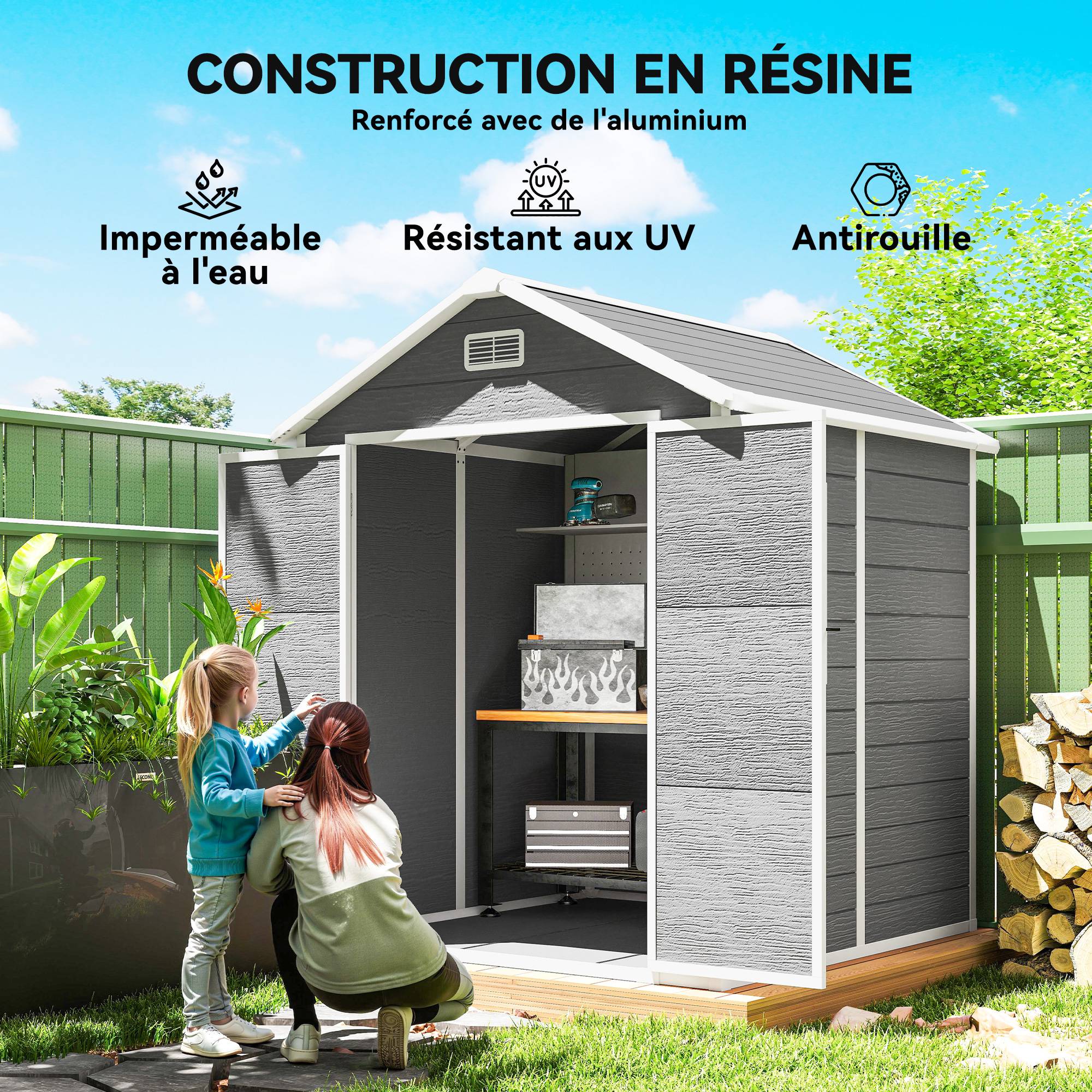 Abri de jardin polypropylènes gris 182 x 151 x 219 cm - PANGIVO - Image 6